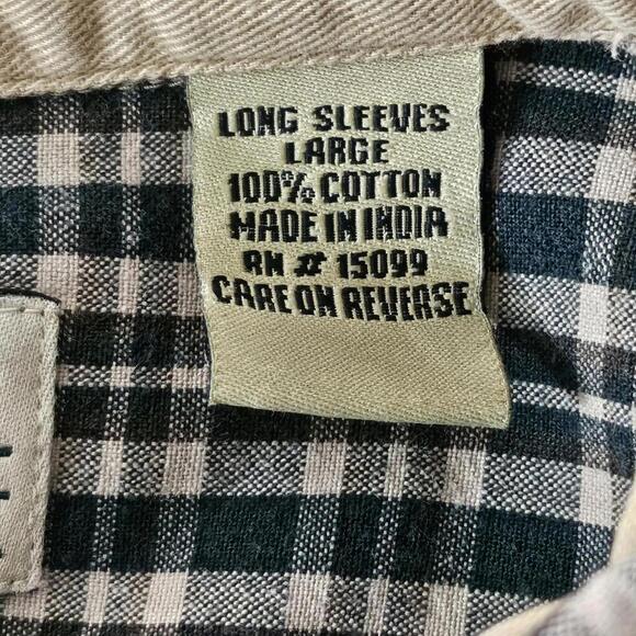 Fieldmaster Navy Tan Plaid Long Sleeve Button-Up Shirt Size L - Picture 3 of 4